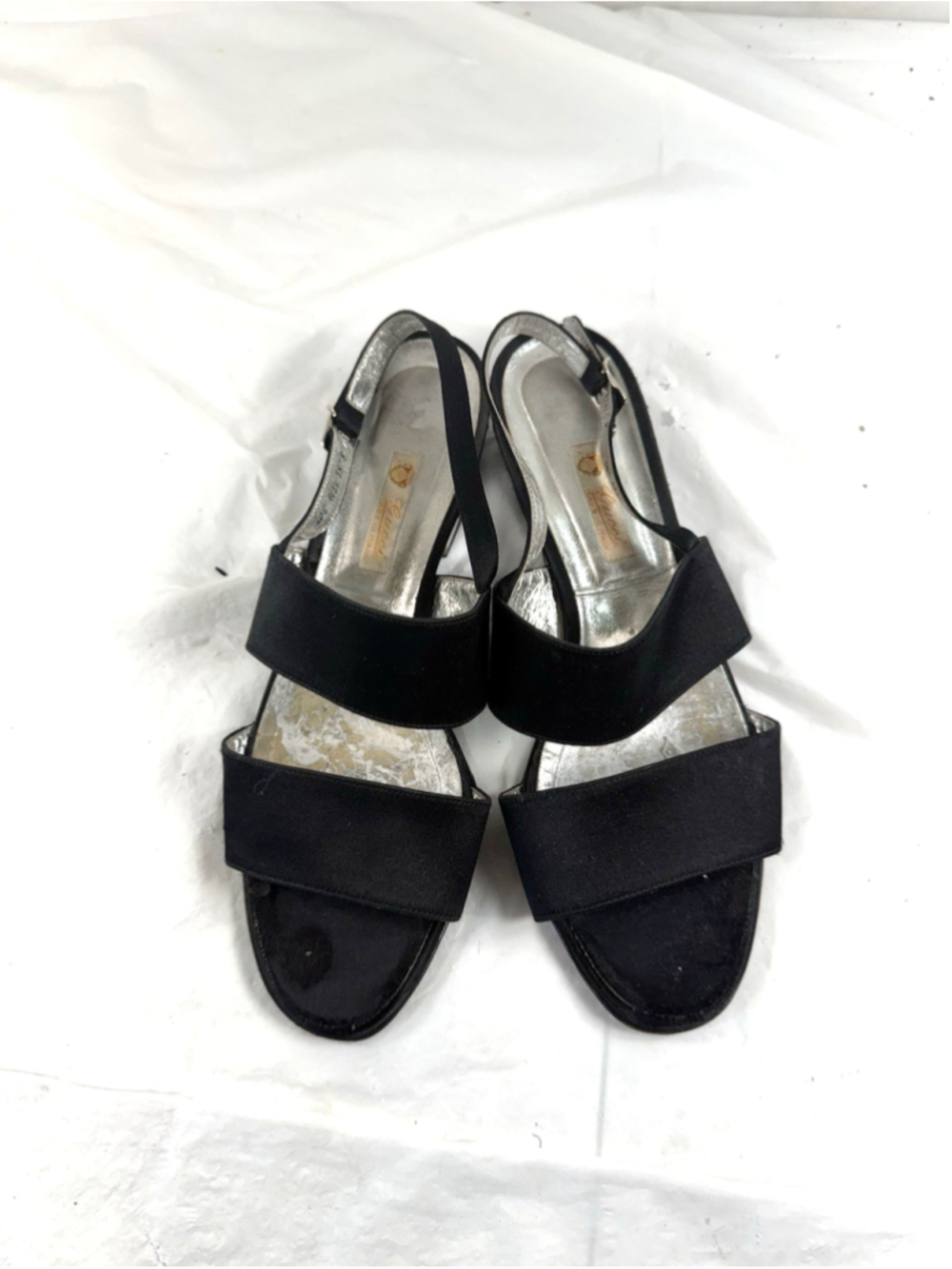 vintage Authentic Gucci black satin slingback sandals Sz 38.5